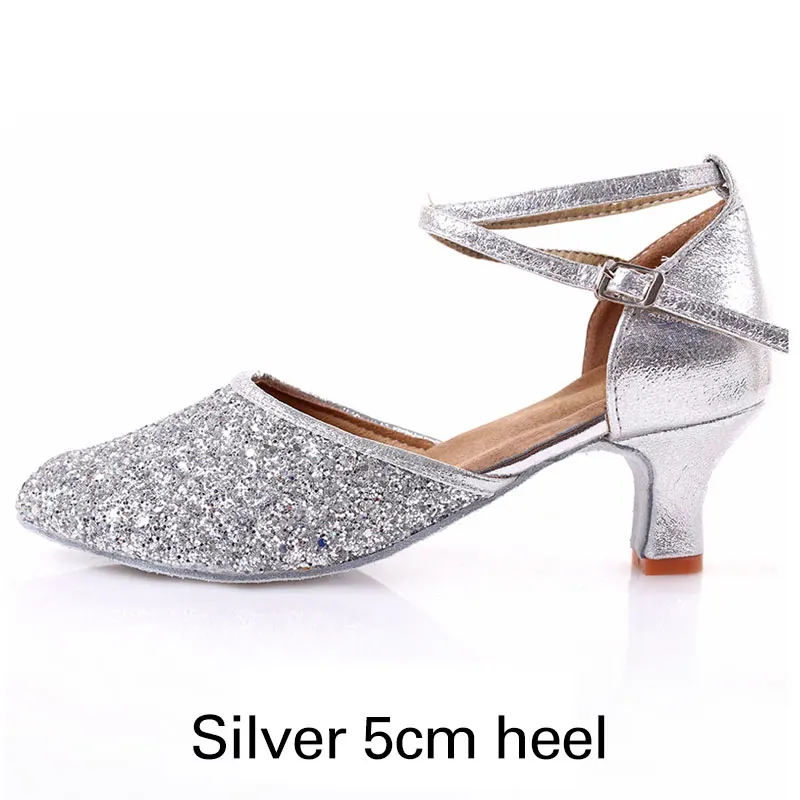 Silver 5cm heel Женские блестящие туфли на высоком каблуке для латинских танцев; женские туфли для бальных танцев, танго, сальсы, Тапа; женские туфли для латинских танцев; черные туфли для латинских танцев - Цвет: Silver 5cm heel