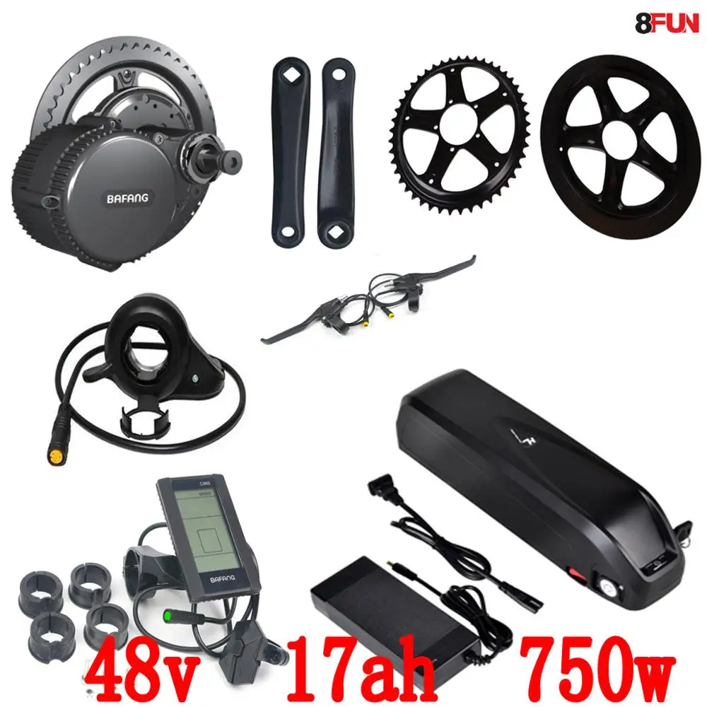 

Free Shipping BBS02 Bafang/8fun 48V 750W Mid Drive Electric Motor Kits Configuration 48V 17Ah Li-ion Down tube Ebike Battery