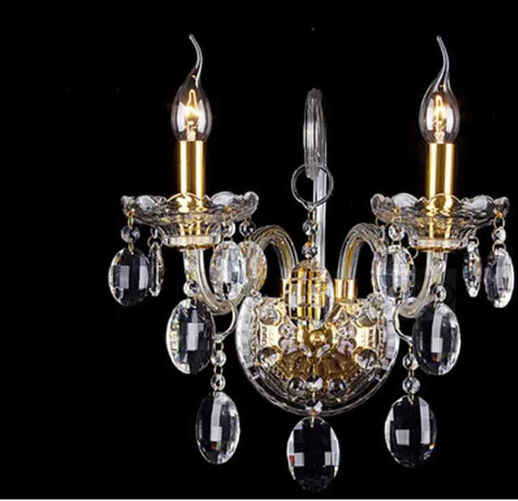 Hallway Gold led wall fixtures E14 Led candle light clear crystal lamp bedroom cristal luminaria bedside porch Sconce | Лампы и