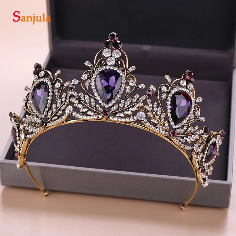 Золотые Свадебные короны с фиолетовыми стразами блестящие свадебные тиары