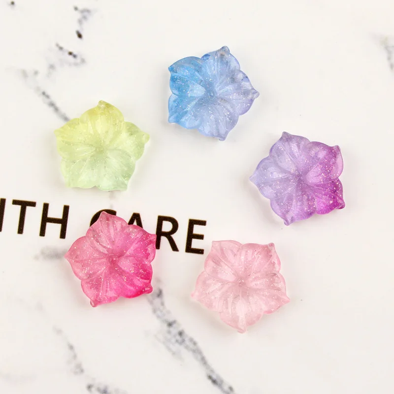 

Wholesale 50pcs 19MM Glitter Transparent Colors Acrylic Resin Flower Cabochons Cameos Fit Girls Jewelry Ornament Accessory