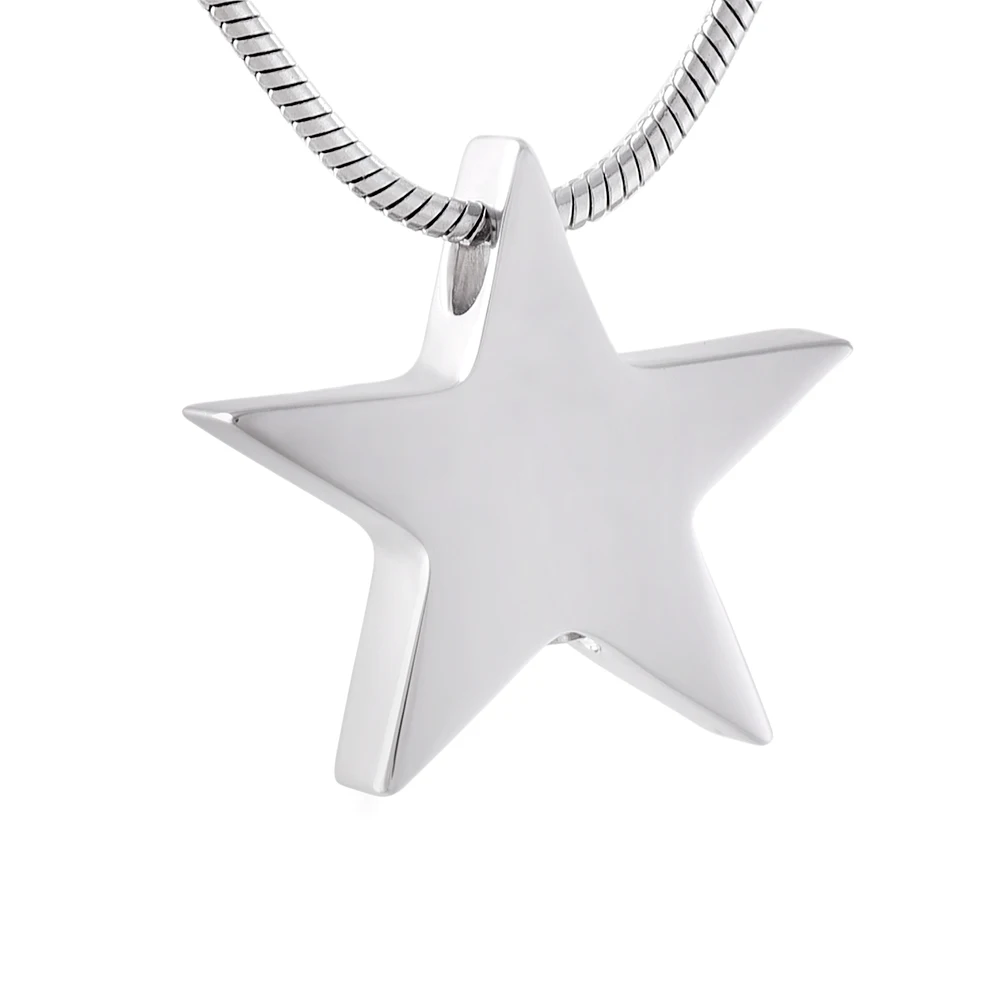 

LKJ8453 Five-pointed Star Shape Ash Casket Blank/ Engravable Cremation Pendant Stainless Steel Chain Necklace for Human/ Pet