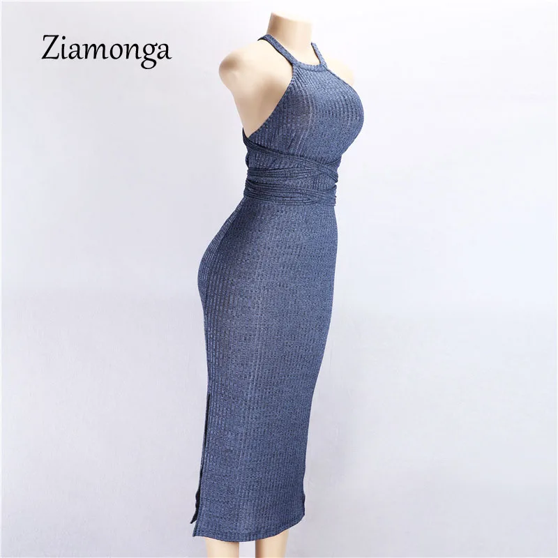 Женское трикотажное платье свитер Ziamonga длинное облегающее с эластичным поясом