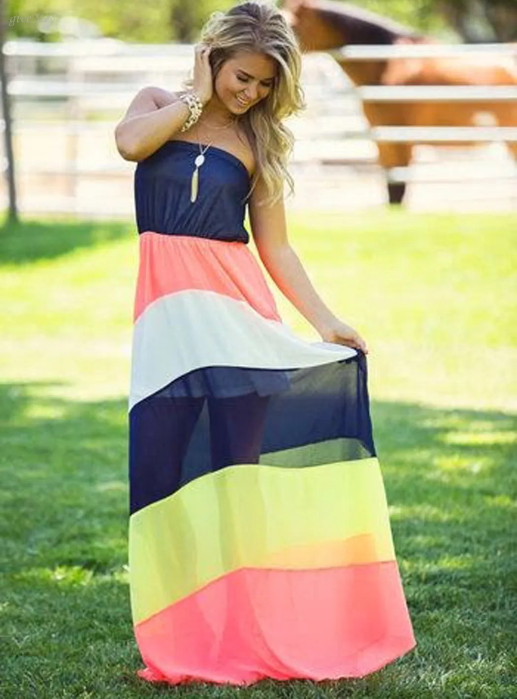 Милое женское свободное Повседневное платье макси лоскутное шифоновое без