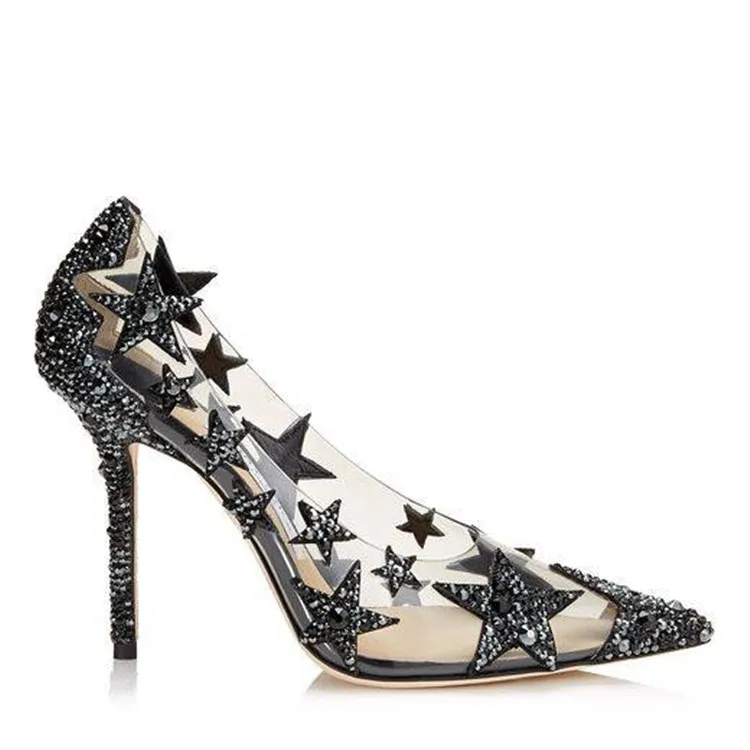 Блестящие женские туфли-лодочки в форме звезды прозрачные туфли на высоком