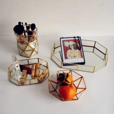 Европейский стеклянный органайзер для косметики чашка с золотистыми краями в