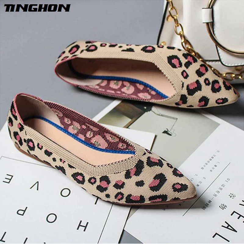 TINGHON New Spring Women Flats Shoes Leopard Print Casual Single Ballerina Shallow Mouth | Обувь