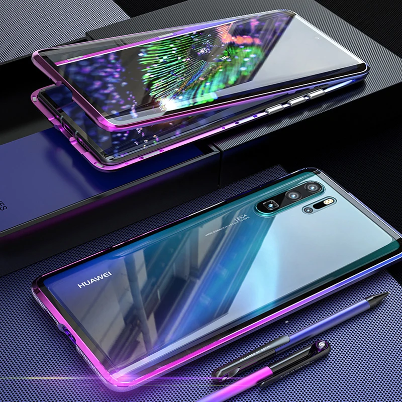 Градиентный металлический 360 магнитный чехол для huawei P30 Pro P20 mate 20 полный корпус