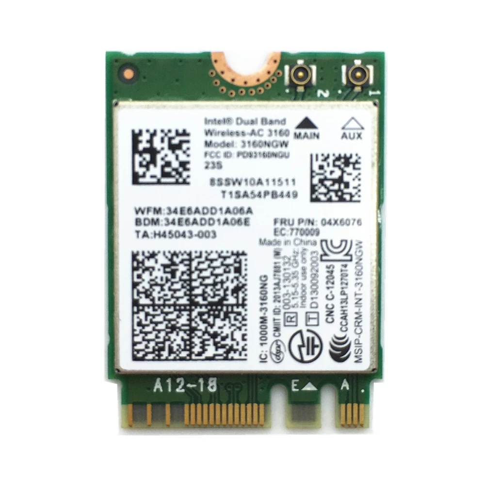 

Для двухдиапазонной беспроводной сети-AC Intel 3160 802.11a/b/g/n/ac + BT4.0 WiFi карта для E550 E550C E450 E455 FRU 04X6076