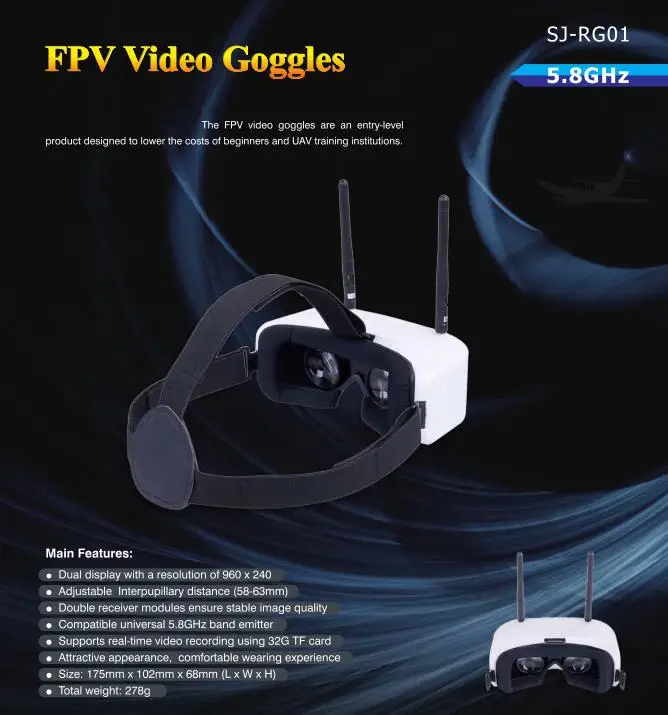 SJ RG01 5,8G 48CH двойные дисплеи разнесенное Видео FPV очки с аккумулятором 3,7 V 1500mAh DVR для радиоуправляемого гоночного дрона Запчасти для нескольких роторов