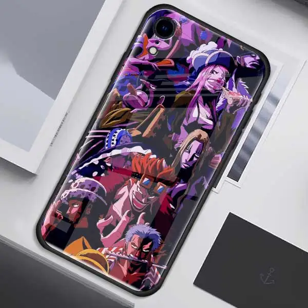 015 Чехол Из Закаленного Стекла one piece Luffy аниме для Apple iPhone XR 7 8 6 6S Plus 11 Pro X XS MAX черный мягкий чехол для мобильного телефона - Цвет: 015