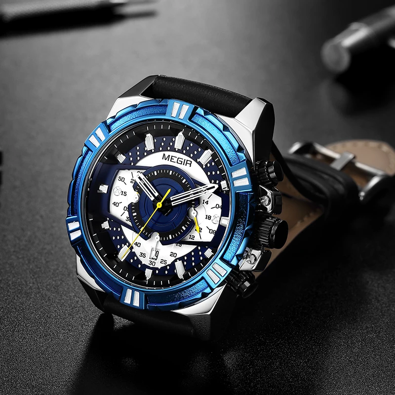 Часы MEGIR Мужские кварцевые аналоговые брендовые люксовые в стиле милитари из