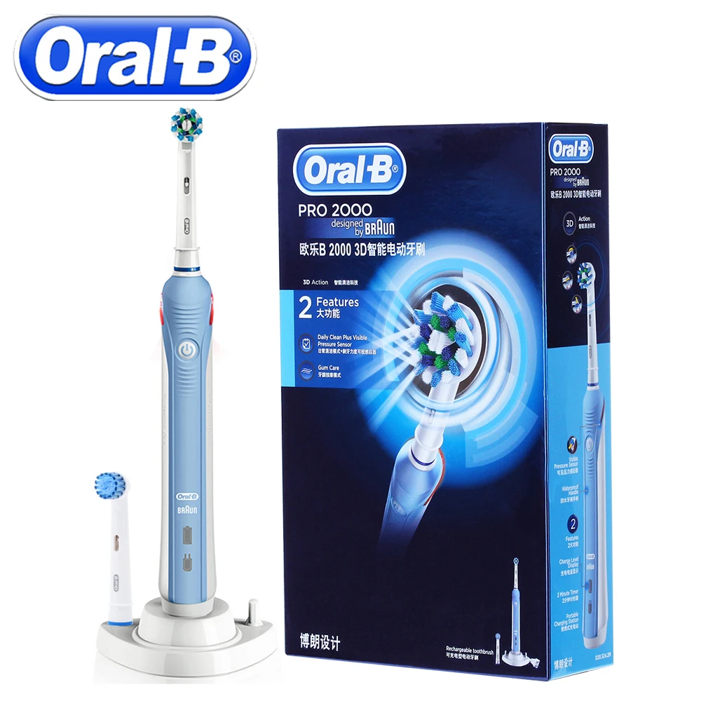 

Умная ультразвуковая зубная щетка Oral B PRO 2000 3D, перезаряжаемая зубная щетка для отбеливания зубов, ежедневная Чистка, уход за деснами для взр...