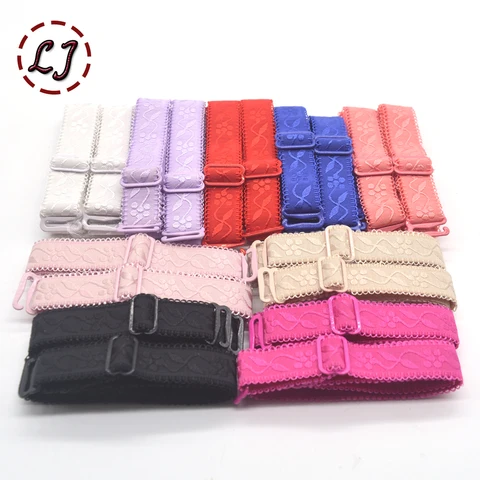 1 pair 15mm width Metal Buckle Bra Straps Women's colorful Silicone Bra Straps lace side Adjustable Baldric Intimates Accessory