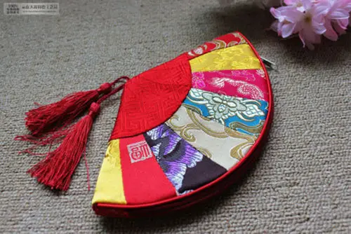 

Wholesale10pcs Chinese Handmade Fan-Shaped Mix-Colour Silk Purse/Wallet/Pouch Packaging bags