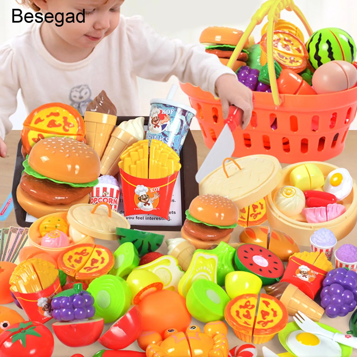 Besegad 36pcs DIY Kitchen Cutting Toys Set Including Fruits Vegetable Knifes Kids Pretend Playset Role Play Toy Educational Toy|Детские