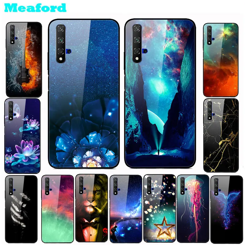Закаленное стекло Чехол для Huawei Honor 20 Case Жесткий ПК Красочный чехол для Huawei Honor 20 Pro 20S Бампер чехол на телефона хонор20 20про