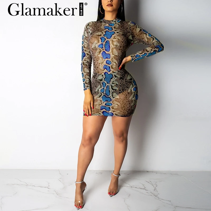 Женское облегающее мини-платье Glamaker летнее Сетчатое платье с длинным рукавом и