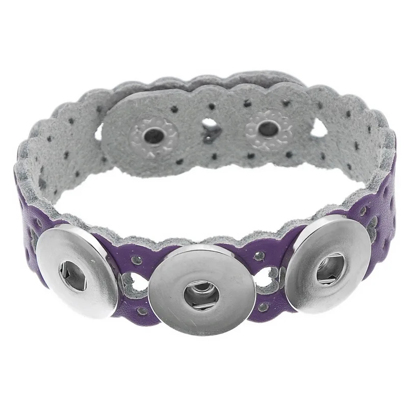 1Pc Purple Heart Real Leather Buckle Wave Lace Bracelets Fit 18mm Snap Press Buttons 24cm | Украшения и аксессуары