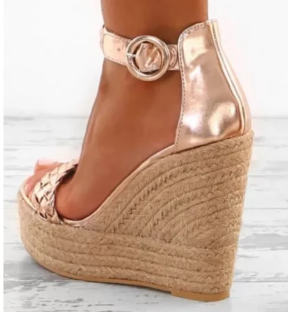 Женские босоножки с открытым носком на платформе 12 см и высоком каблуке пряжкой