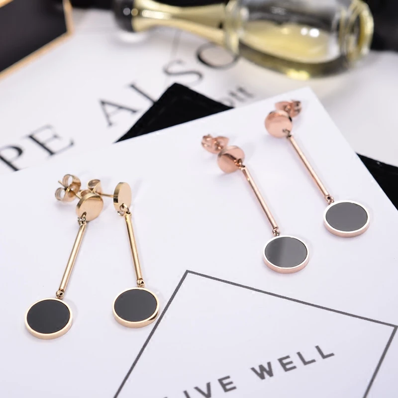 Женские серьги с кисточками YUN RUO круглые из нержавеющей стали розового золота