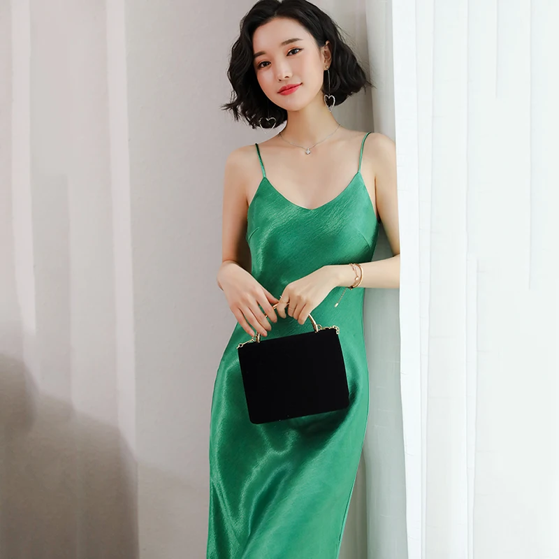Spaghetti Strap Dress Women Long Sumer Solid color V-neck Sexy Slim Elegante Ladies Vestido Feminino LIU54 | Женская одежда