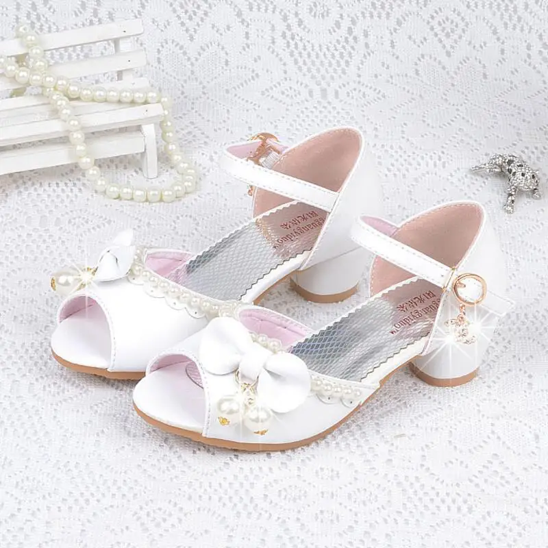 Новинка детские сандалии принцессы свадебные кожаные туфли с жемчугом для