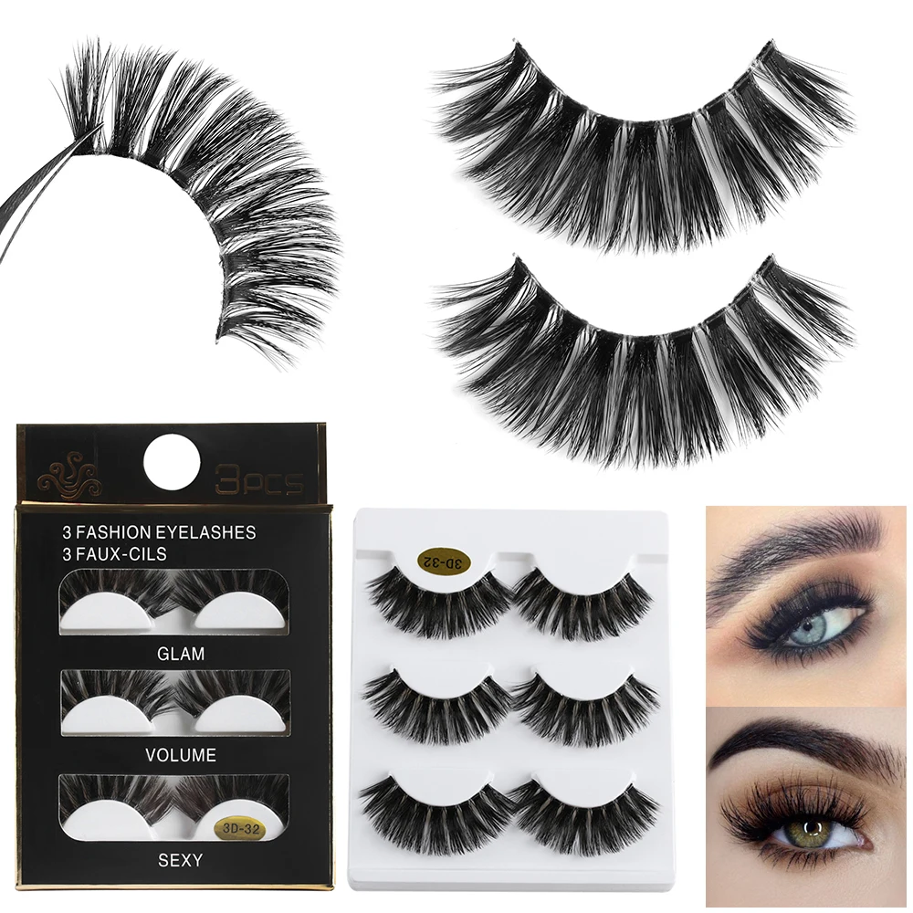3 пары макияж полная полоса норковые волосы накладные ресницы Прозрачные терьер