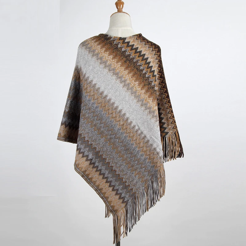 JuneLove 2020 women autumn winter new tribal ethnic knitted pullovers poncho sweater Vintage khaki gary jumper outwears | Женская одежда