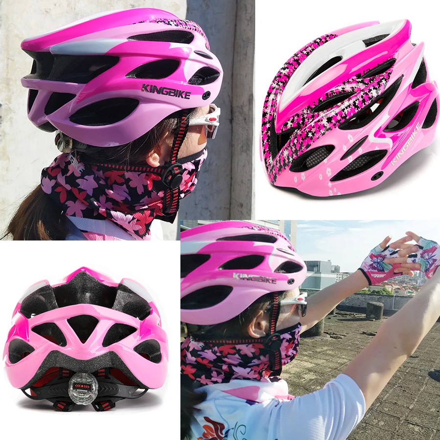 Велосипедный шлем KINGBIKE Розовый с задним светильник ультра легкий для женщин