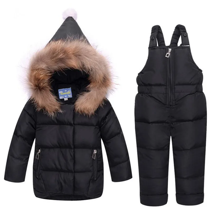 Детский зимний комплект из куртки и комбинезона на белом утином пуху|winter suits for