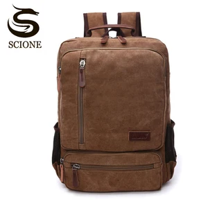 Винтажный холщовый рюкзак для мужчин, Вместительная дорожная сумка на ремне, модный студенческий ранец для ноутбука