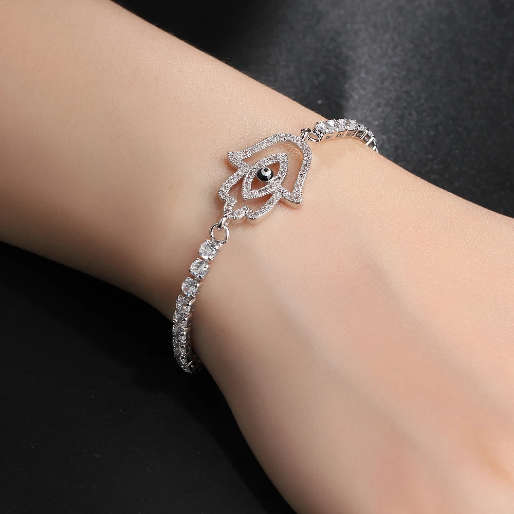 Ручной браслет-амулет Фатимы для женщин 2 мм кубический цирконий серебряный цвет