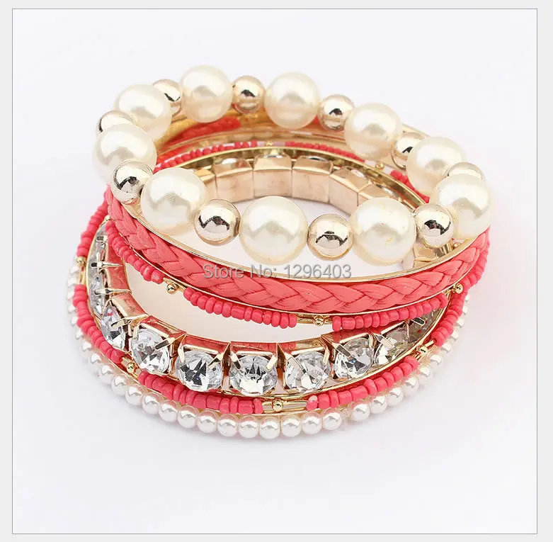Free Shipping 2015 Women Brand New Design Hand Accessory Vintage Bohemia pearl Bracelet Character Multichamber Bangles C-1857 | Украшения и