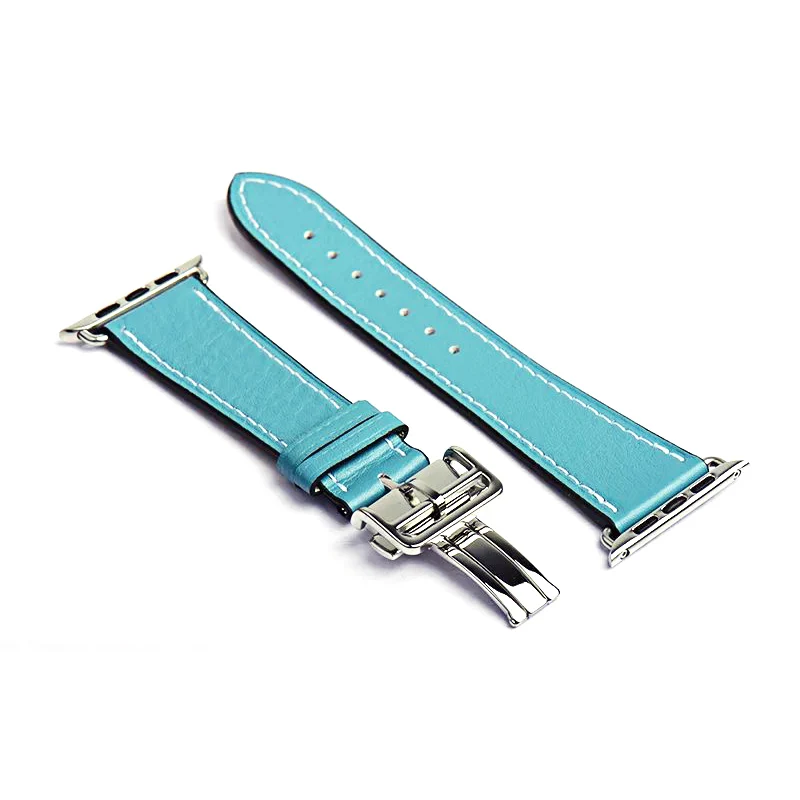 Sky Blue Кожаный ремешок с логотипом Herm для часов Apple Watch серии 5 4 3 2 144 мм 40 мм ремешок для браслета iWatch - Цвет ремешка: Sky Blue