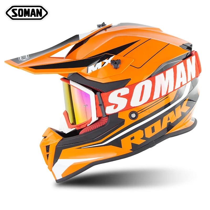 Soman шлем для мотокросса с MX очки горные мото крест руля грязи велосипед Casco rbike Capacetes ECE утверждения SM633 - Цвет: Orange Black Silver