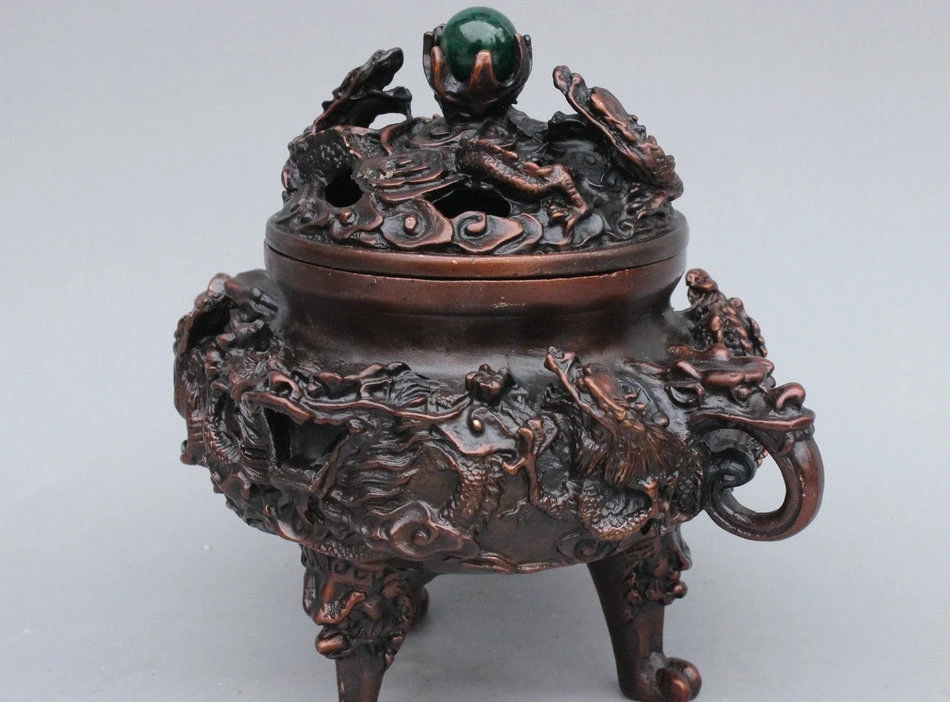 16CM Tibet Tibetan Bronze Buddhism Dragon Head Statue Incense Burner Censer | Дом и сад