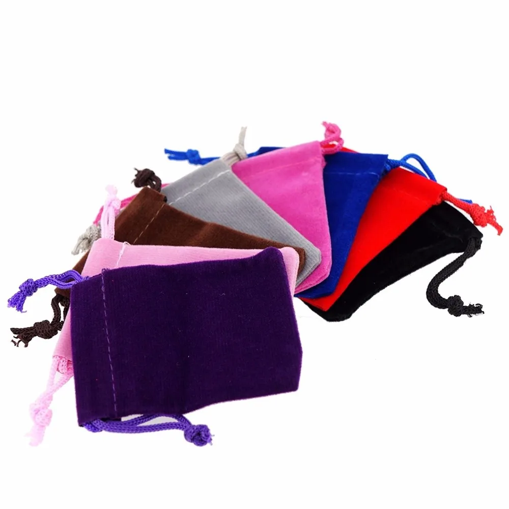 100pcs Velvet Pouches Drawstrings Soft mixed color Jewelry Gift Packing Bags 5x7cm 7x9cm 9x12cm