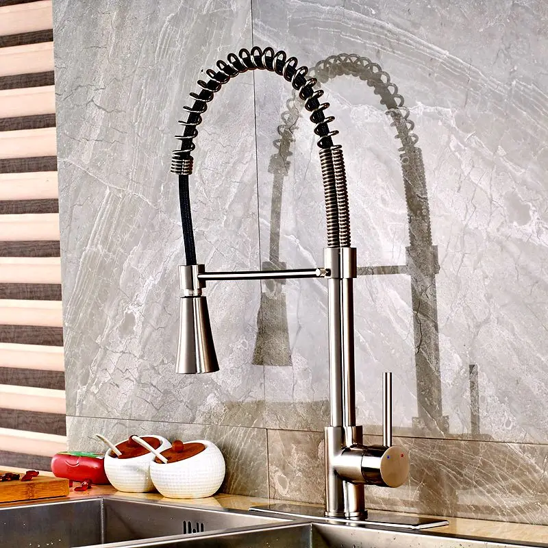 Uythner Матовый никель Рог форма ручной спрей кухонный кран смеситель с квадратной