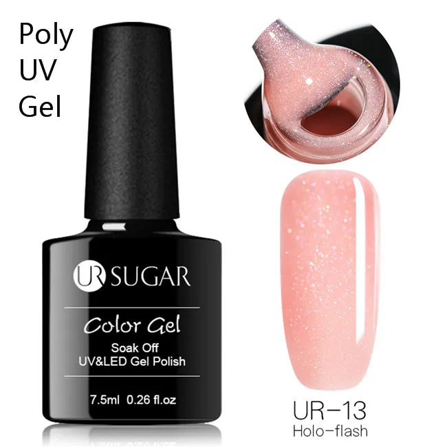 Ur Sugar 7,5 мл акриловый полигелевый удлиняющий гель для быстрого строительства прозрачный розовый лак для ногтей строительный УФ гель для ногтей - Цвет: Glitter Poly UV 13
