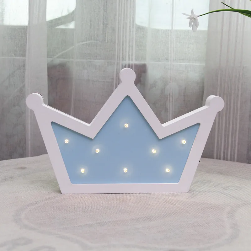 Blue Hinnixy, нордическая Корона, моделирующая Ночная лампа, деревянный Настольный настенный декоративный светильник с рисунком, для детей, для спальни - Emitting Color: Blue