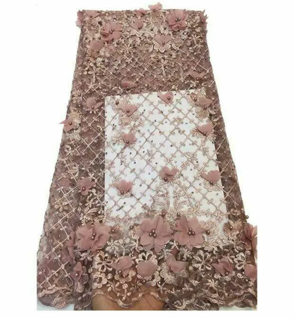 

African Lace Fabrics Latest Bridal Champagne/Gold Net Lace Fabric For Wedding 3D Appliqued French Lace Fabric H5