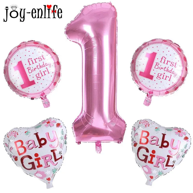 5pcs balloon set Вечерние баннеры на первый день рождения для маленьких мальчиков и девочек, 1 день рождения, 1 год, вечерние баннеры на день рождения - Цвет: 5pcs balloon set
