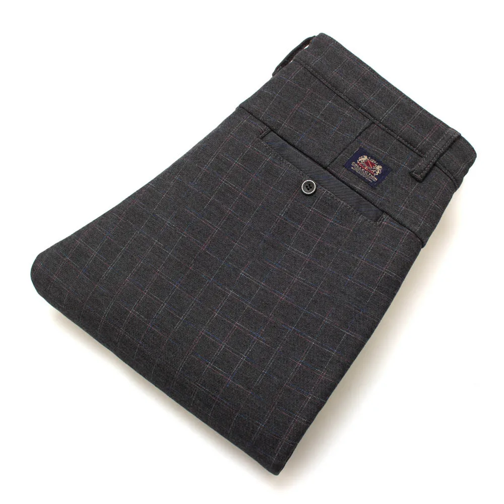 Мужские Slim Fit Повседневное Бизнес штаны в клетку из хлопка с флисовой подкладкой