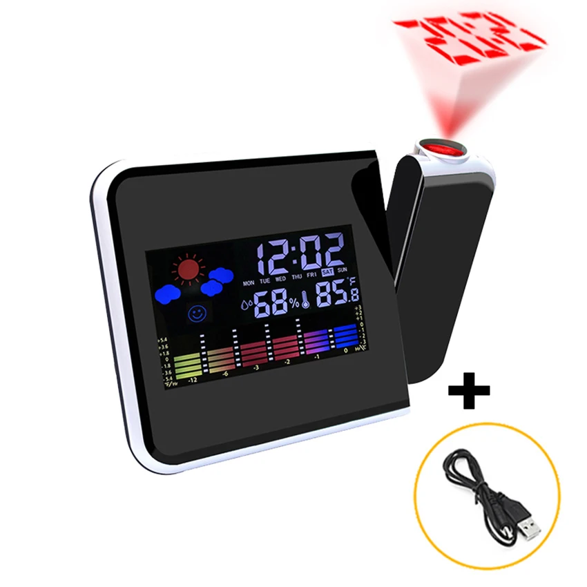 

Snooze Digital Projection Alarm Clock Backlight LED Display Temperature Color Weather Report Wake Up Desktop Projector Clock