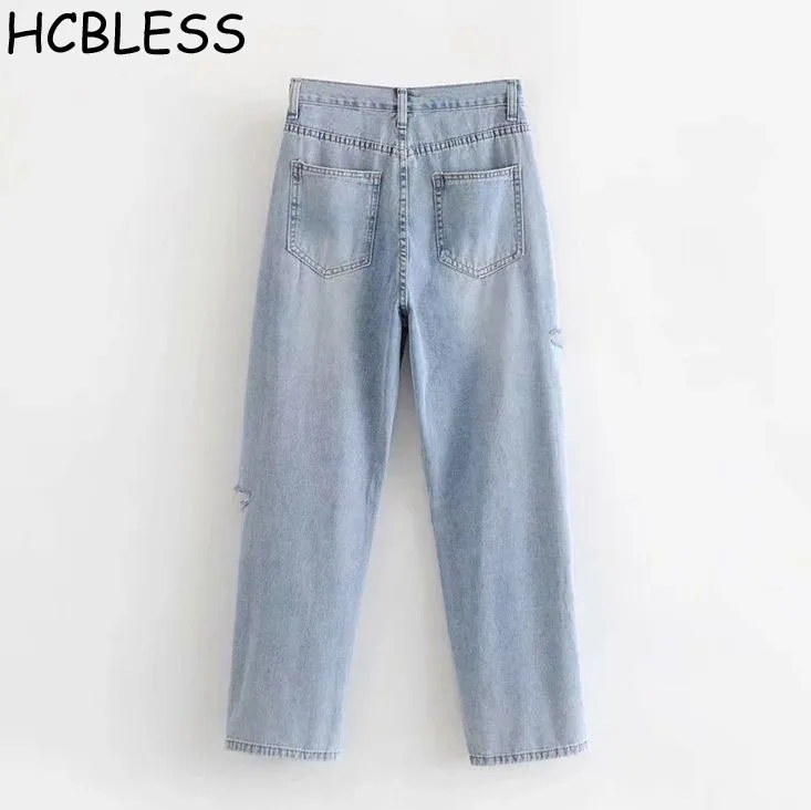 HCBLESS модные джинсы Осенние новые женские модные джинсы с имитацией изношенности прямые jens