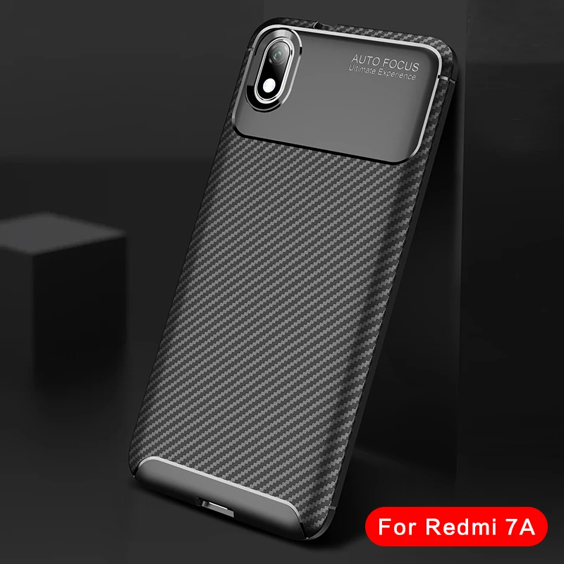 Armor Carbon Fiber Case For Xiaomi Redmi 7A Luxury Business Back Cover Xiomi 7a Soft Bumper TPU Fundas Coque |