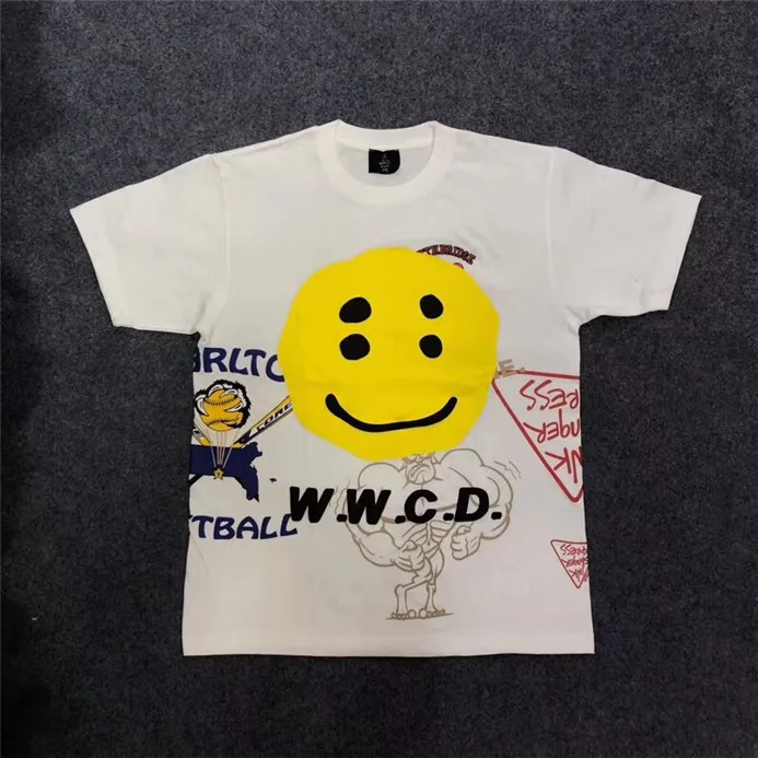 2 CPFM футболка Smile Face W. W. C. D. Логотип ручная роспись граффити принт Kanye West ASTROWORLD Трэвиса Скотта футболки мужские свободные футболки - Цвет: 2