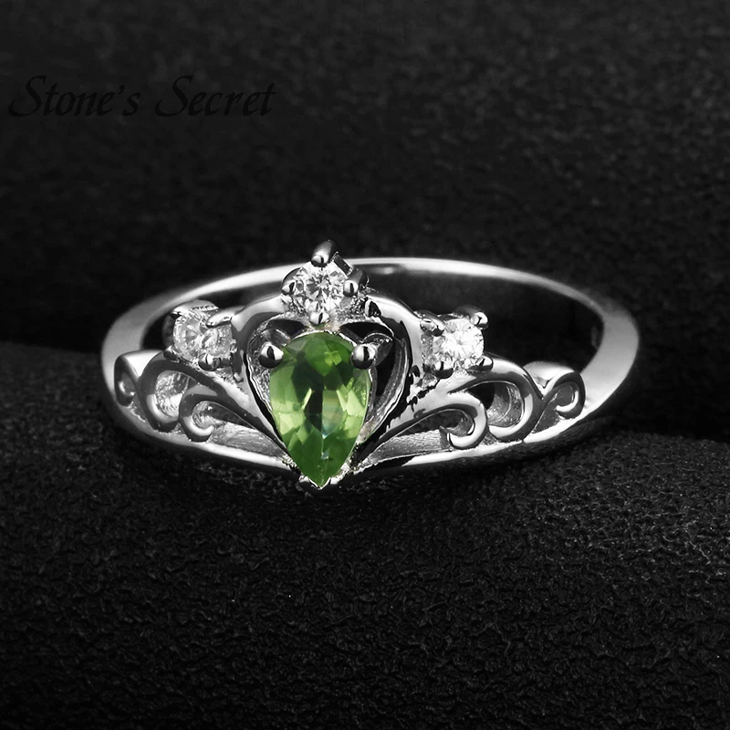 Vintage Crown Ring for Women Peridot Natural Stone 925 Sterling Silver Wedding Birthday Gift Girl Child Jewelry | Украшения и