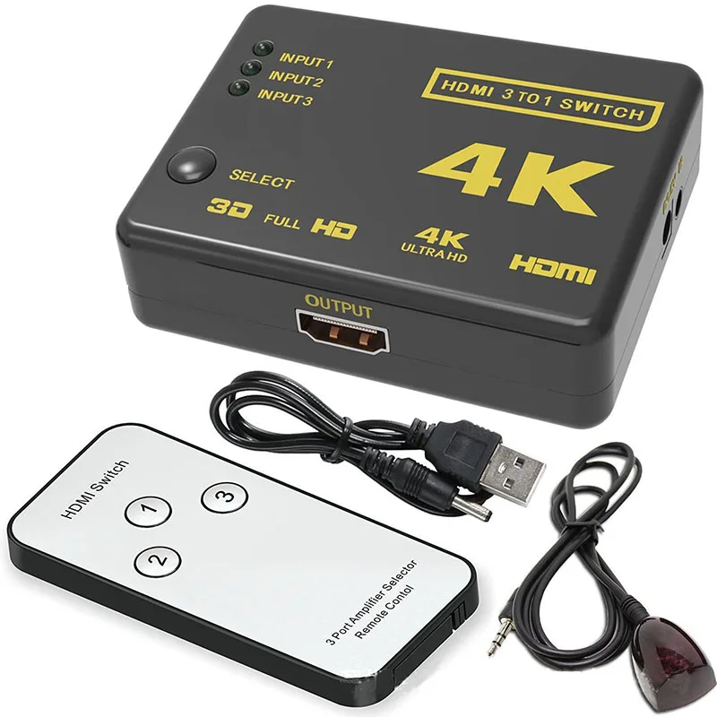 4K HDMI переключатель 3 в 1 выключатель с пультом дистанционного управления